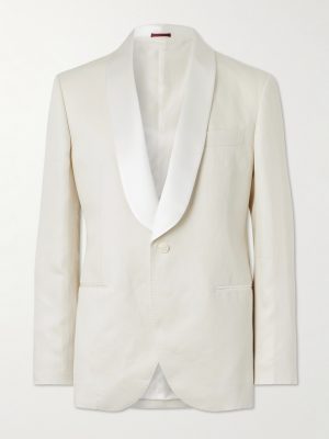 Shawl-Lapel Satin-Trimmed Linen Tuxedo Jacket