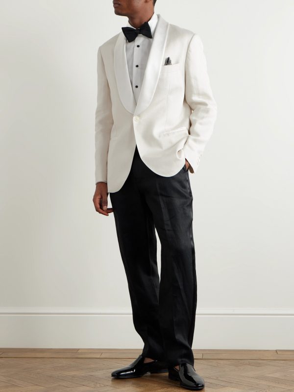 Shawl-Lapel Satin-Trimmed Linen Tuxedo Jacket - OU