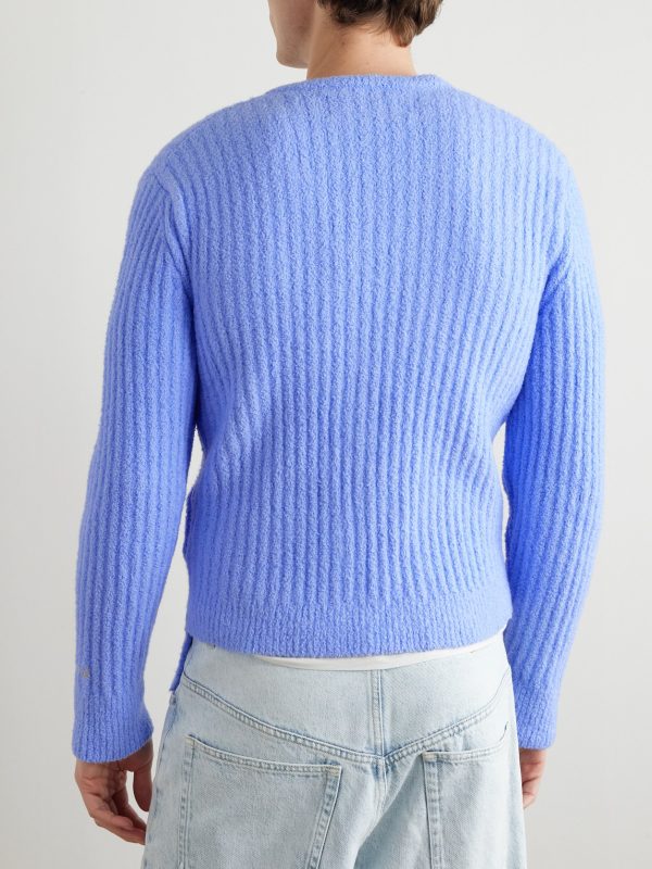 Asymmetric Ribbed Brushed-Knit Cardigan - BK