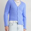 Asymmetric Ribbed Brushed-Knit Cardigan - FR