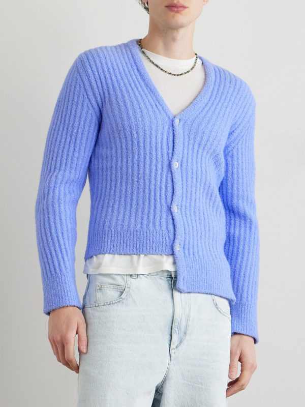 Asymmetric Ribbed Brushed-Knit Cardigan - FR