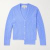 Asymmetric Ribbed Brushed-Knit Cardigan