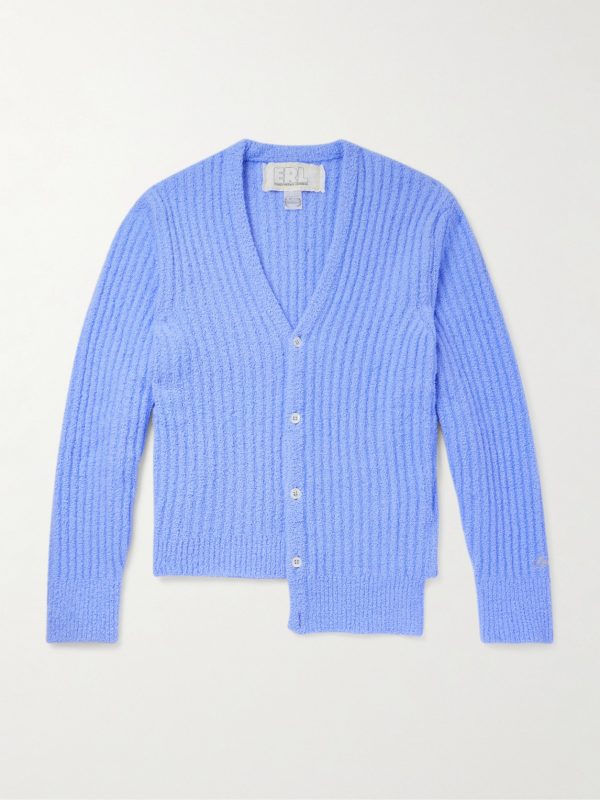 Asymmetric Ribbed Brushed-Knit Cardigan