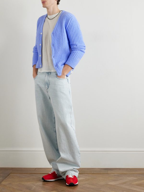 Asymmetric Ribbed Brushed-Knit Cardigan - OU