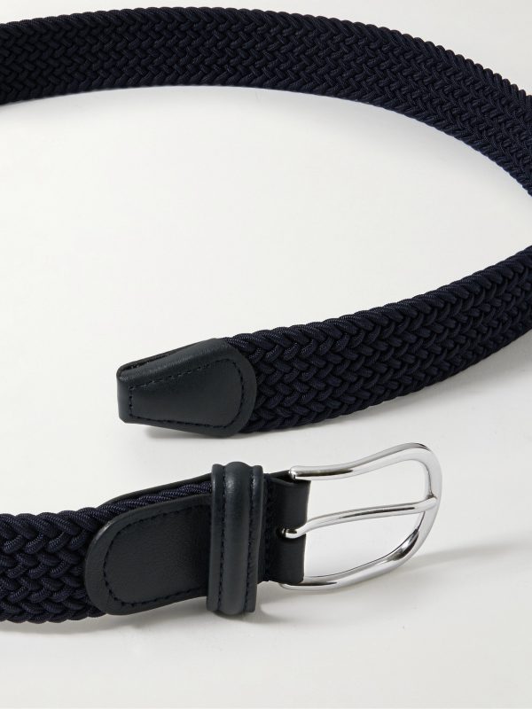 3.5cm Leather-Trimmed Woven Elastic Belt - E1 3.5cm Leather-Trimmed Woven Elastic Belt - E1