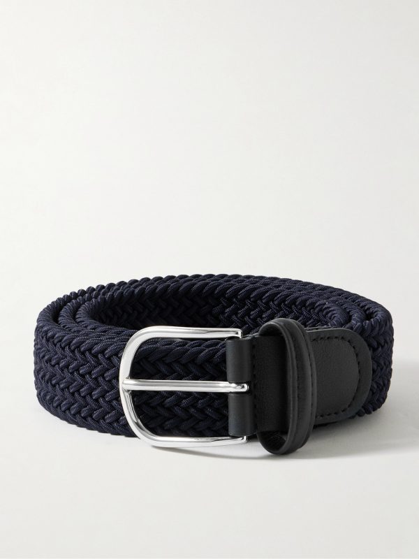 3.5cm Leather-Trimmed Woven Elastic Belt 3.5cm Leather-Trimmed Woven Elastic Belt
