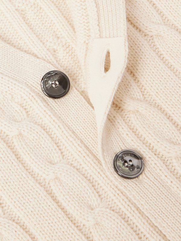 Slim-Fit Logo-Embroidered Cable-Knit Suede-Trimmed Cashmere Cardigan - CU Slim-Fit Logo-Embroidered Cable-Knit Suede-Trimmed Cashmere Cardigan - CU
