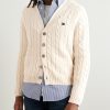 Slim-Fit Logo-Embroidered Cable-Knit Suede-Trimmed Cashmere Cardigan - FR Slim-Fit Logo-Embroidered Cable-Knit Suede-Trimmed Cashmere Cardigan - FR