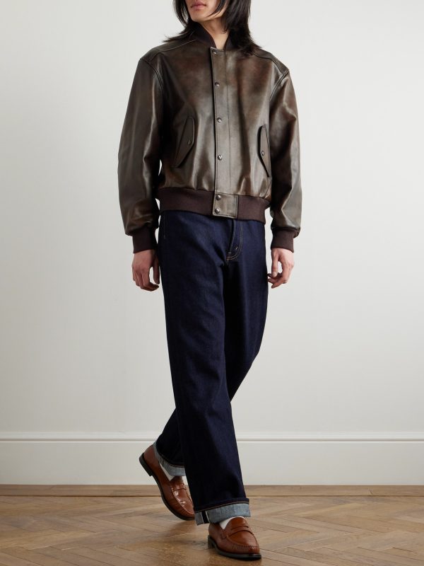 Teddy Full-Grain Leather Bomber Jacket - OU