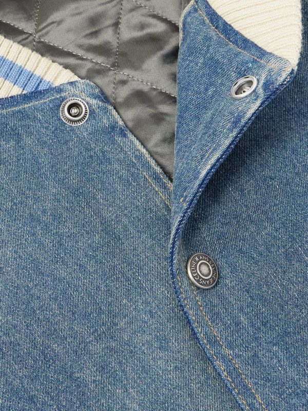 Teddy Logo-Appliquéd Leather-Trimmed Denim Bomber Jacket - CU Teddy Logo-Appliquéd Leather-Trimmed Denim Bomber Jacket - CU