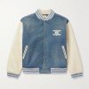 Teddy Logo-Appliquéd Leather-Trimmed Denim Bomber Jacket Teddy Logo-Appliquéd Leather-Trimmed Denim Bomber Jacket