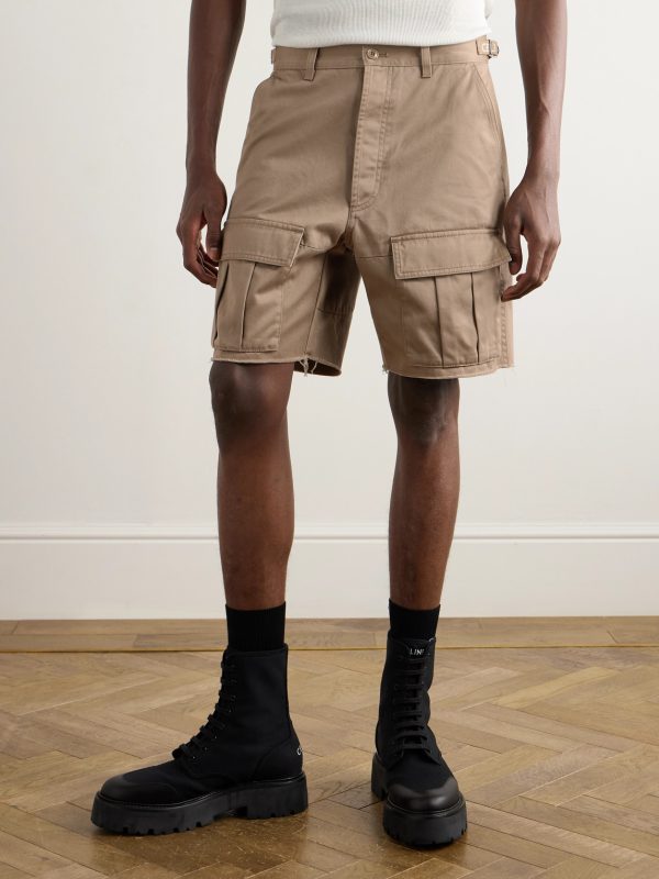 Straight-Leg Distressed Cotton-Twill Cargo Shorts - FR Straight-Leg Distressed Cotton-Twill Cargo Shorts - FR