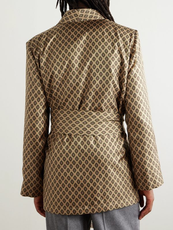 Belted Fringed Printed Silk-Twill Jacket - BK