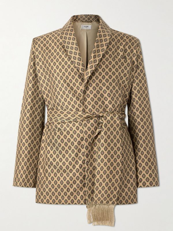 Belted Fringed Printed Silk-Twill Jacket