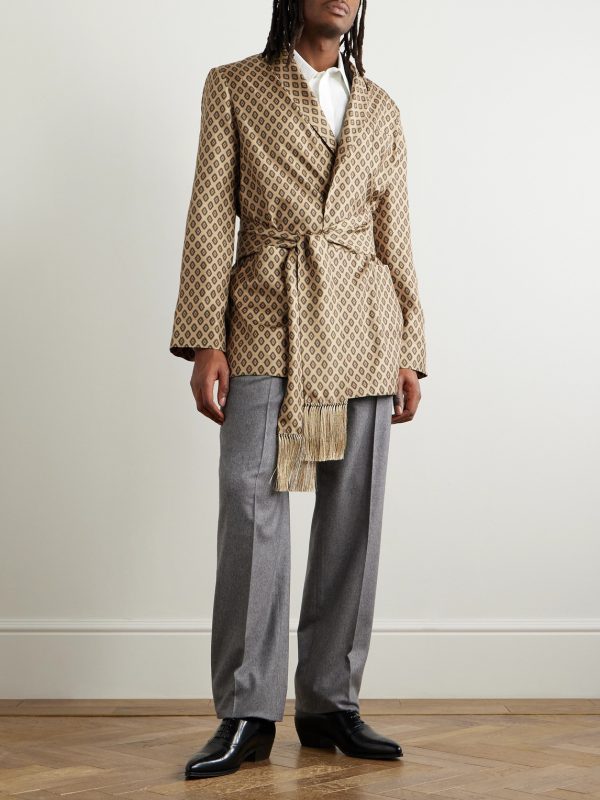 Belted Fringed Printed Silk-Twill Jacket - OU