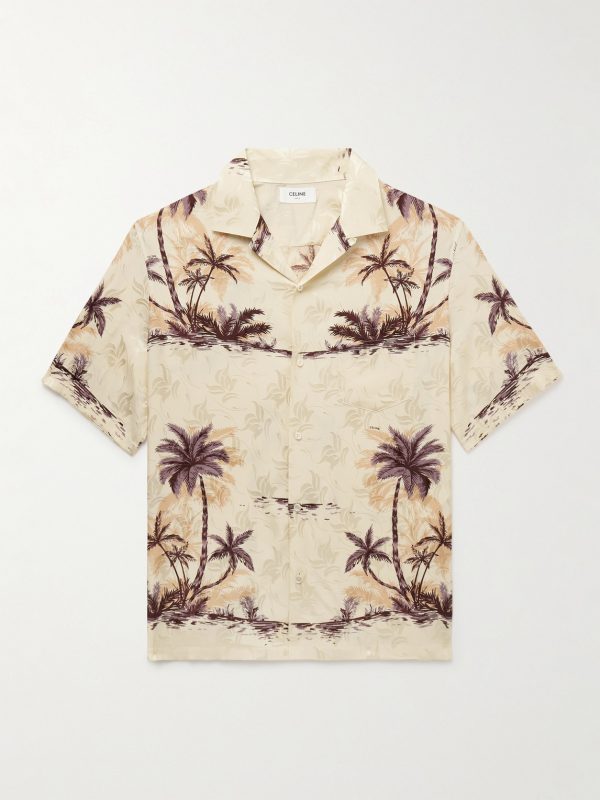 Convertible-Collar Printed Silk Crepe De Chine Shirt Convertible-Collar Printed Silk Crepe De Chine Shirt