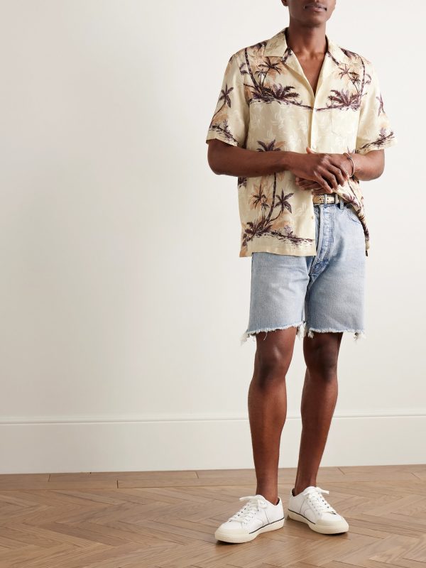 Convertible-Collar Printed Silk Crepe De Chine Shirt - OU Convertible-Collar Printed Silk Crepe De Chine Shirt - OU