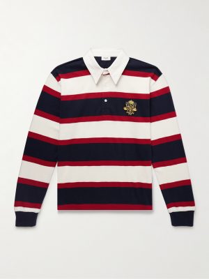 Logo-Appliquéd Striped Cotton-Jersey Polo Shirt
