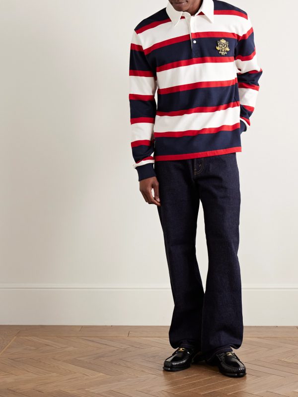 Logo-Appliquéd Striped Cotton-Jersey Polo Shirt - OU Logo-Appliquéd Striped Cotton-Jersey Polo Shirt - OU