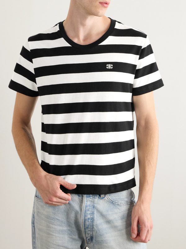 Cropped Logo-Embroidered Striped Cotton-Jersey T-Shirt - FR Cropped Logo-Embroidered Striped Cotton-Jersey T-Shirt - FR
