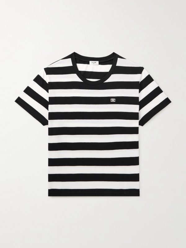 Cropped Logo-Embroidered Striped Cotton-Jersey T-Shirt Cropped Logo-Embroidered Striped Cotton-Jersey T-Shirt