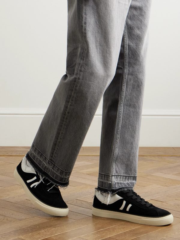 Logo-Print Leather-Trimmed Suede Sneakers - OU Logo-Print Leather-Trimmed Suede Sneakers - OU