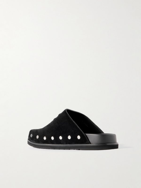 Triomphe Logo-Appliquéd Studded Suede Mules - BK Triomphe Logo-Appliquéd Studded Suede Mules - BK