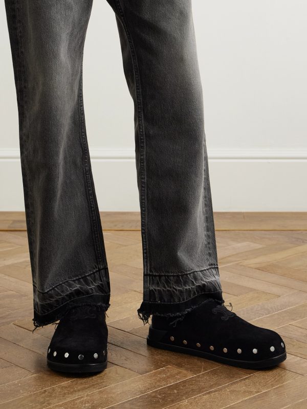 Triomphe Logo-Appliquéd Studded Suede Mules - OU Triomphe Logo-Appliquéd Studded Suede Mules - OU