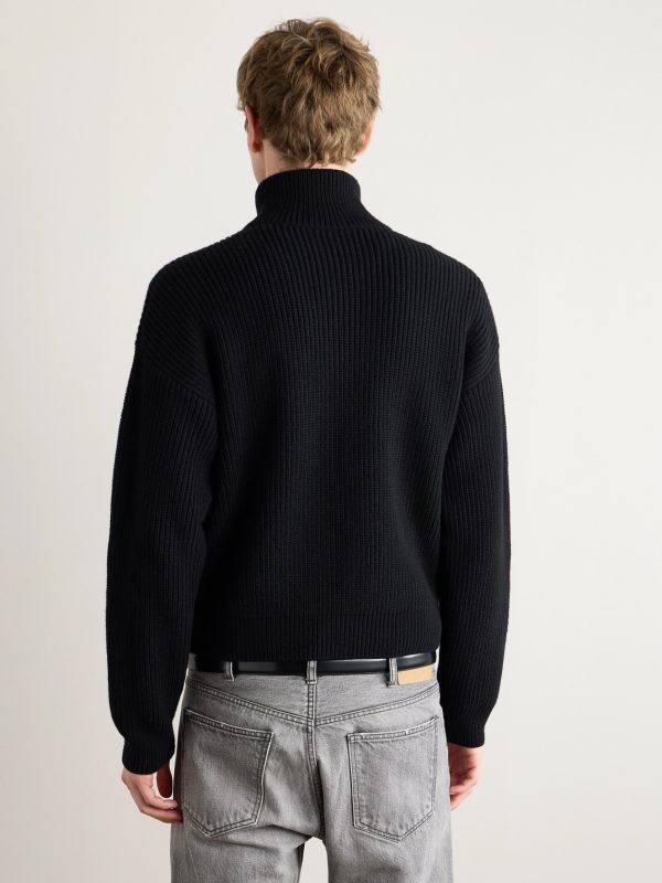 Logo-Embroidered Ribbed Wool Zip-Up Cardigan - BK Logo-Embroidered Ribbed Wool Zip-Up Cardigan - BK