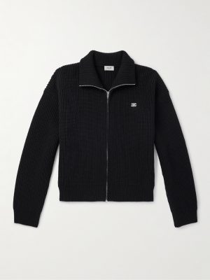 Logo-Embroidered Ribbed Wool Zip-Up Cardigan Logo-Embroidered Ribbed Wool Zip-Up Cardigan