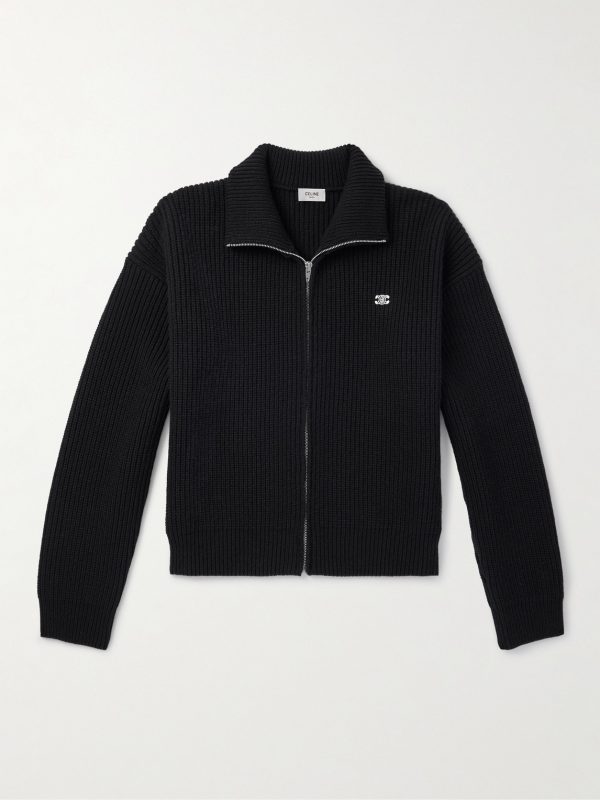 Logo-Embroidered Ribbed Wool Zip-Up Cardigan Logo-Embroidered Ribbed Wool Zip-Up Cardigan