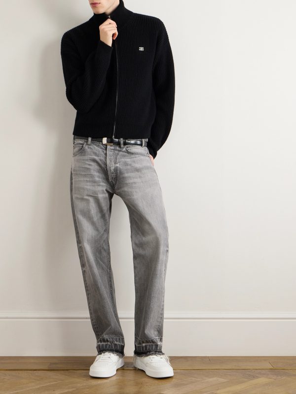 Logo-Embroidered Ribbed Wool Zip-Up Cardigan - OU Logo-Embroidered Ribbed Wool Zip-Up Cardigan - OU