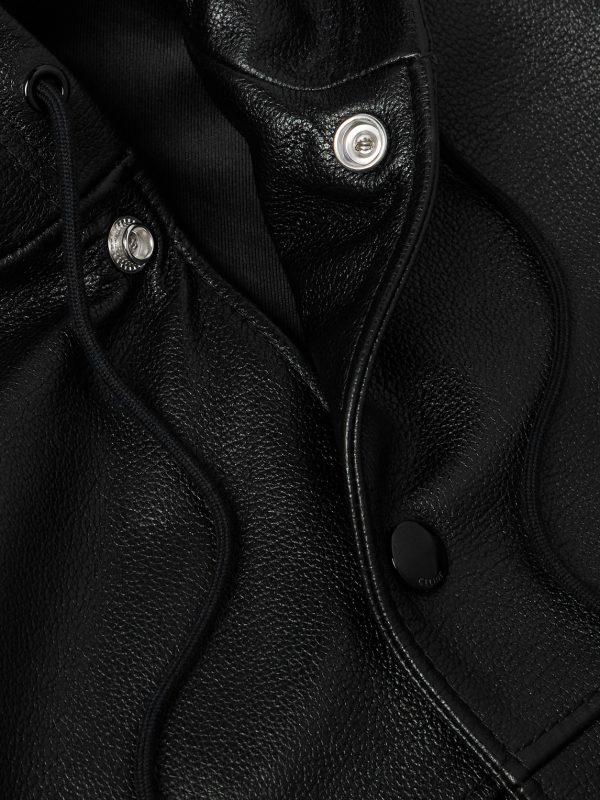 Logo-Embossed Full-Grain Leather Hooded Bomber Jacket - CU Logo-Embossed Full-Grain Leather Hooded Bomber Jacket - CU
