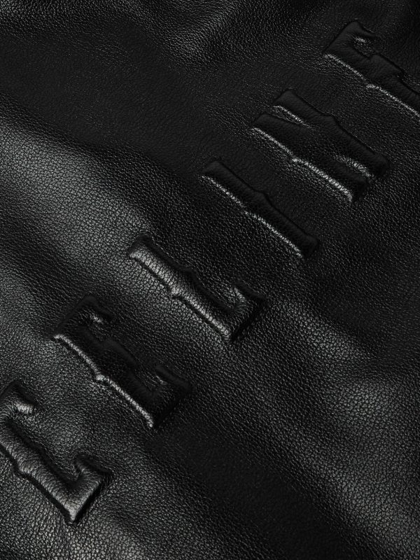 Logo-Embossed Full-Grain Leather Hooded Bomber Jacket - E1 Logo-Embossed Full-Grain Leather Hooded Bomber Jacket - E1