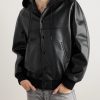 Logo-Embossed Full-Grain Leather Hooded Bomber Jacket - FR Logo-Embossed Full-Grain Leather Hooded Bomber Jacket - FR