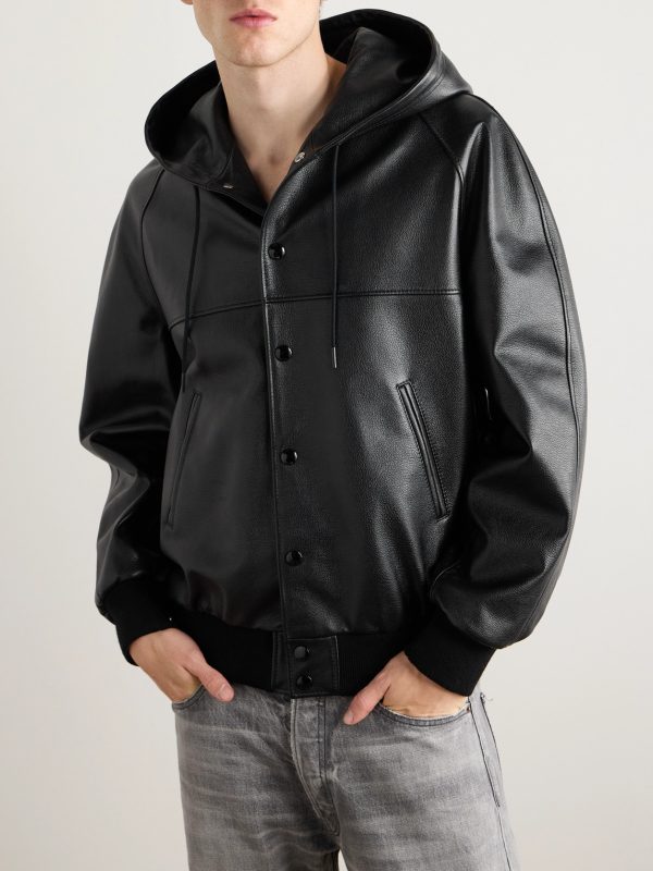 Logo-Embossed Full-Grain Leather Hooded Bomber Jacket - FR Logo-Embossed Full-Grain Leather Hooded Bomber Jacket - FR