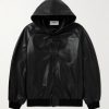 Logo-Embossed Full-Grain Leather Hooded Bomber Jacket Logo-Embossed Full-Grain Leather Hooded Bomber Jacket