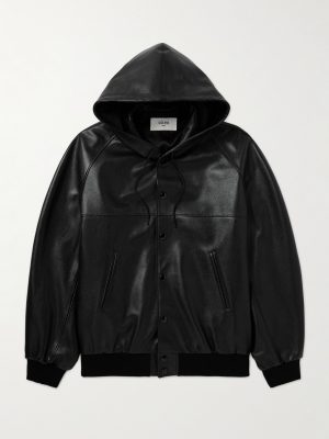 Logo-Embossed Full-Grain Leather Hooded Bomber Jacket Logo-Embossed Full-Grain Leather Hooded Bomber Jacket