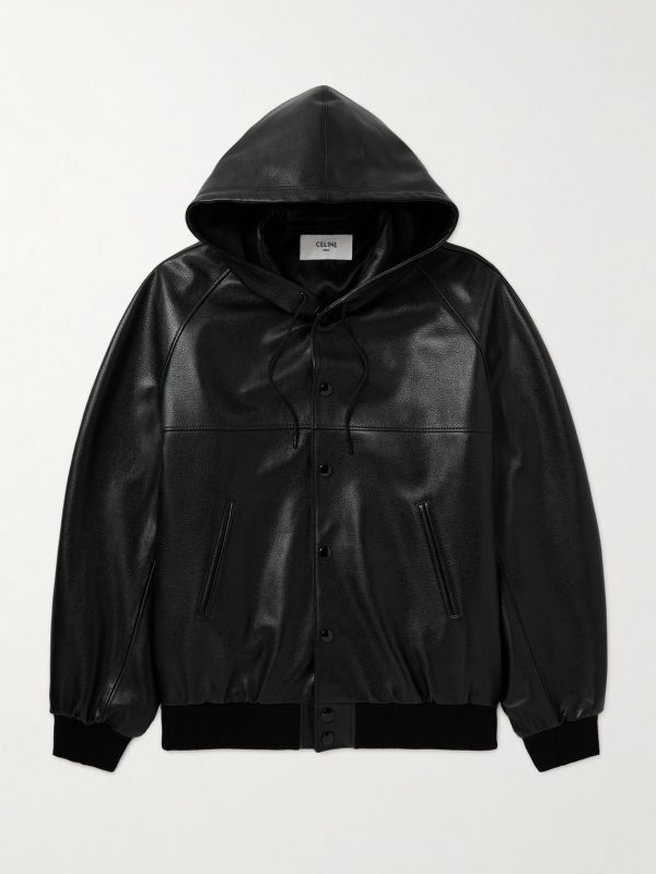 Logo-Embossed Full-Grain Leather Hooded Bomber Jacket Logo-Embossed Full-Grain Leather Hooded Bomber Jacket
