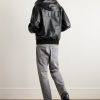 Logo-Embossed Full-Grain Leather Hooded Bomber Jacket - OU Logo-Embossed Full-Grain Leather Hooded Bomber Jacket - OU