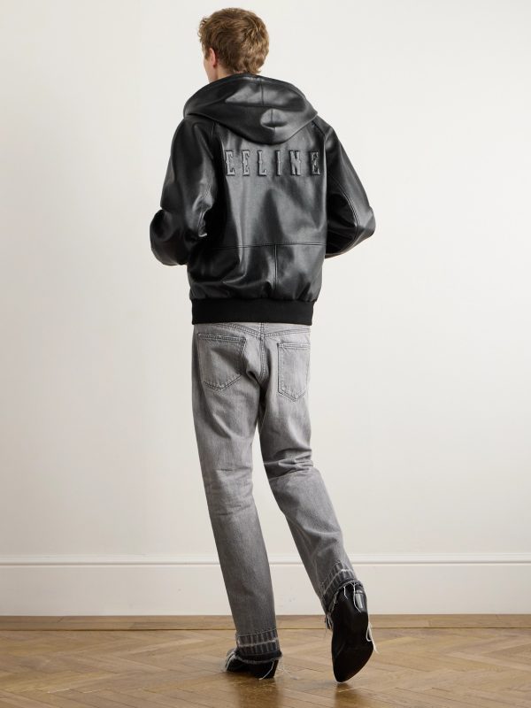 Logo-Embossed Full-Grain Leather Hooded Bomber Jacket - OU Logo-Embossed Full-Grain Leather Hooded Bomber Jacket - OU