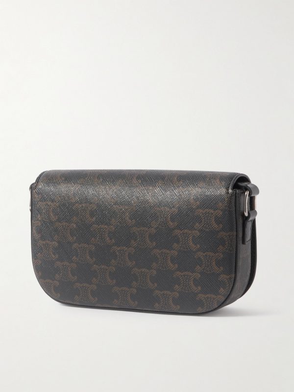Triomphe Leather-Trimmed Logo-Print Coated-Canvas Messenger Bag - BK