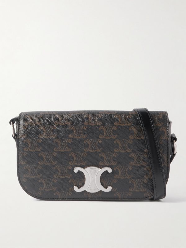 Triomphe Leather-Trimmed Logo-Print Coated-Canvas Messenger Bag