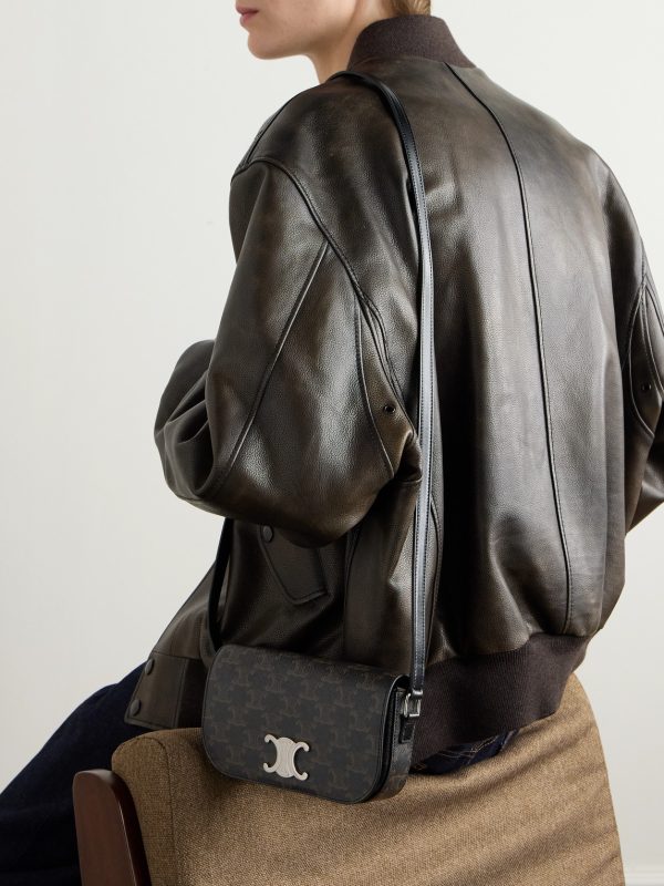 Triomphe Leather-Trimmed Logo-Print Coated-Canvas Messenger Bag - OU