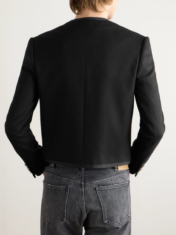 Slim-Fit Cropped Webbing-Trimmed Cashmere-Felt Jacket - BK