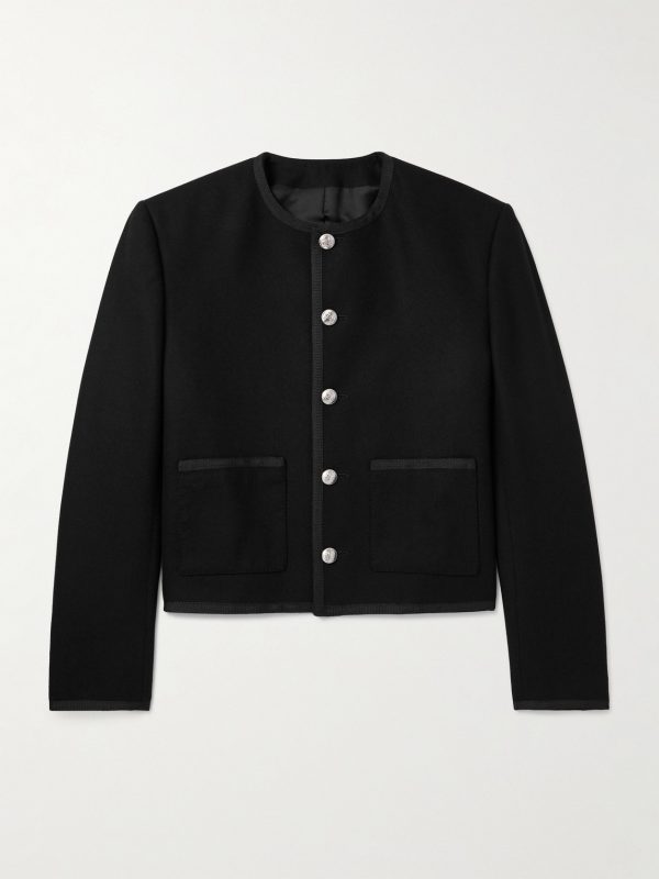 Slim-Fit Cropped Webbing-Trimmed Cashmere-Felt Jacket