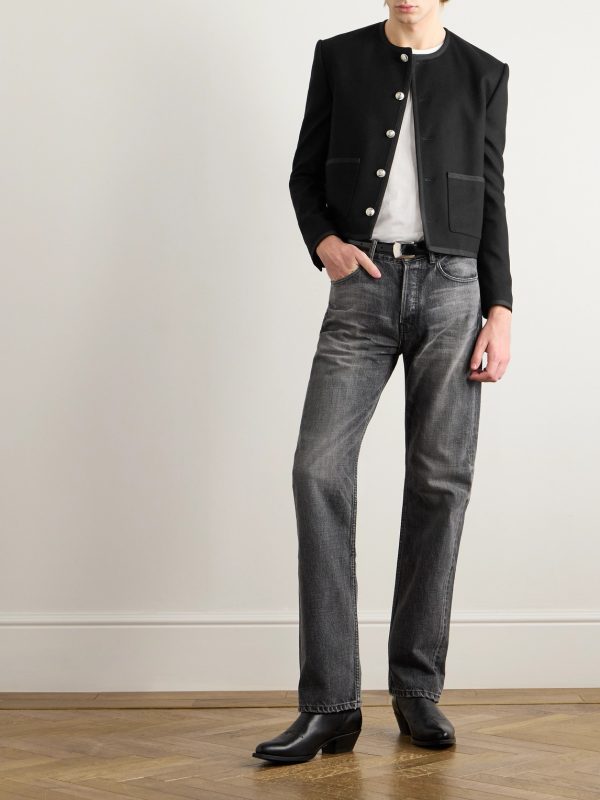 Slim-Fit Cropped Webbing-Trimmed Cashmere-Felt Jacket - OU