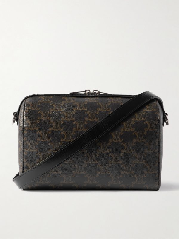 Boston Mini Leather-Trimmed Monogrammed Coated-Canvas Messenger Bag Boston Mini Leather-Trimmed Monogrammed Coated-Canvas Messenger Bag
