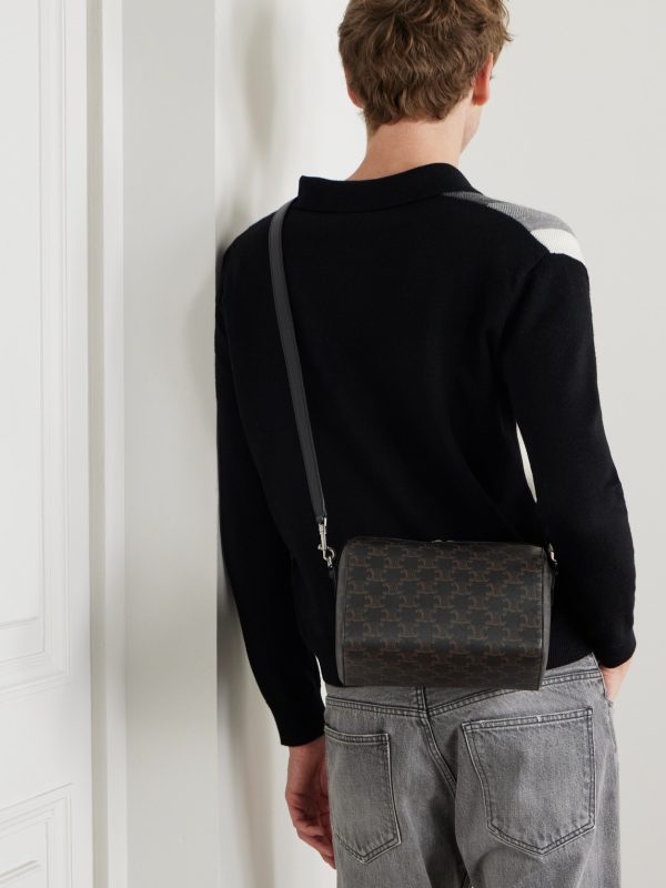 Boston Mini Leather-Trimmed Monogrammed Coated-Canvas Messenger Bag - OU Boston Mini Leather-Trimmed Monogrammed Coated-Canvas Messenger Bag - OU