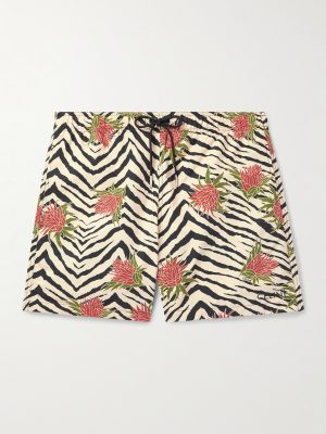 Mid-Length Straight-Leg Printed Swim Shorts